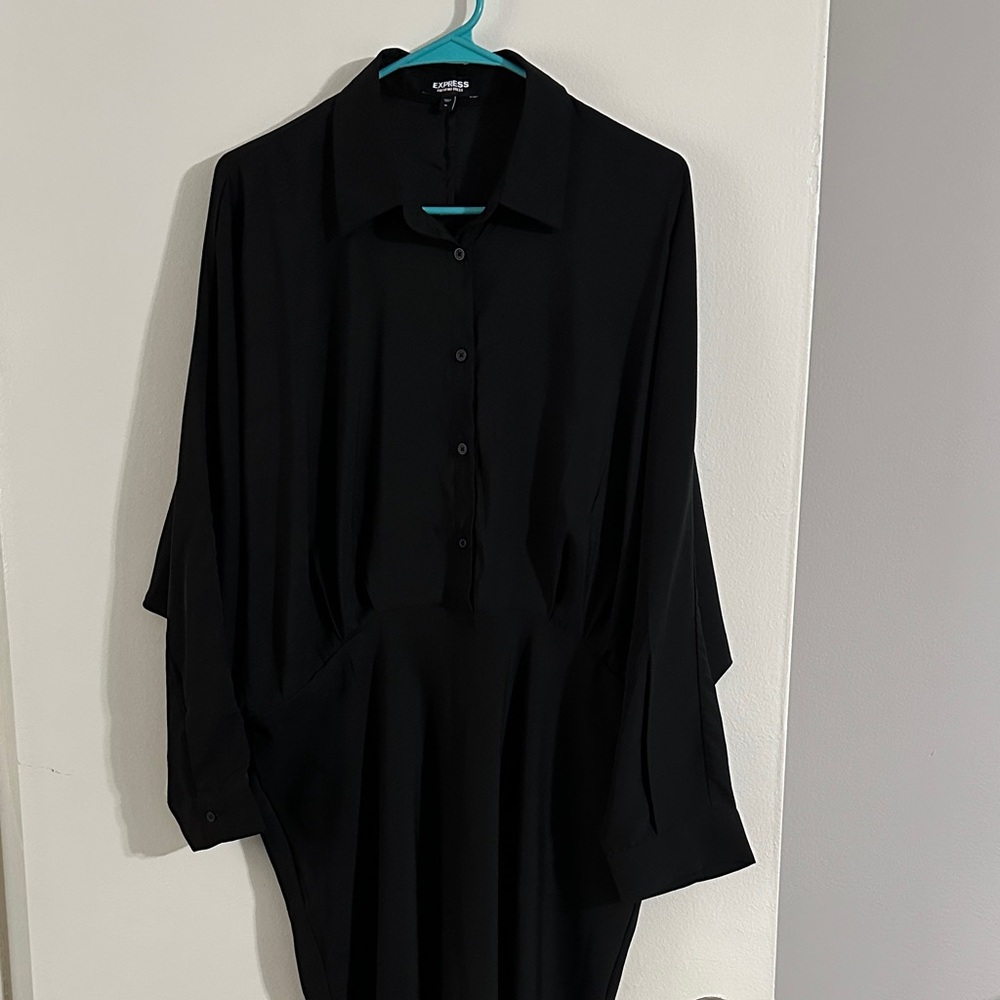 Express Black Button-Up Shirt Dress with Relaxed Fit
